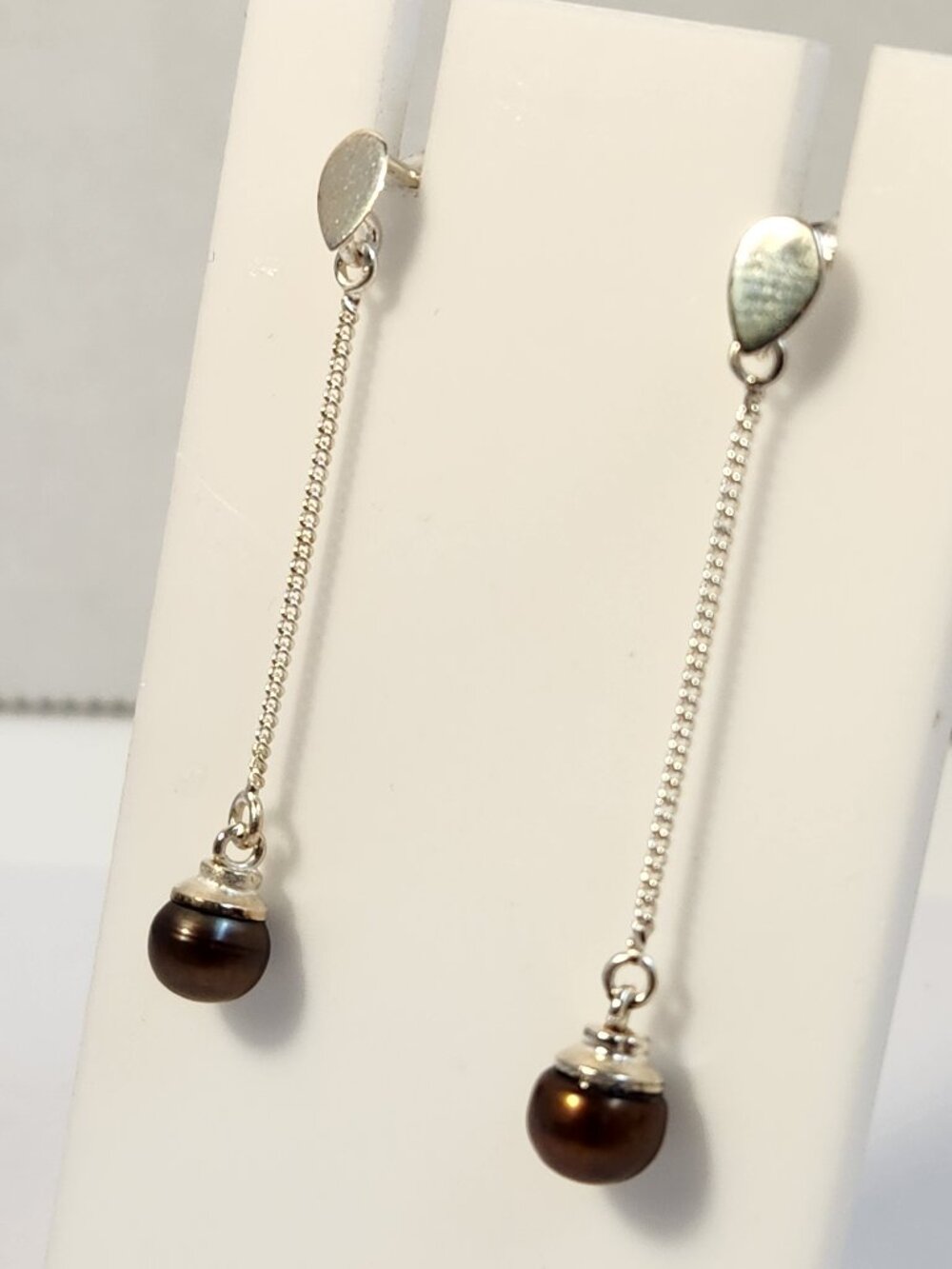 Gorgeous Retro 925 Brown Pearl Long Chain Dangle Earrings Drop Earrings